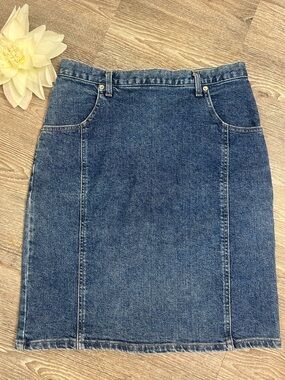 French Dressing Blue Denim Pencil Skirt Size 10 Classic Stretch Jean Skirt